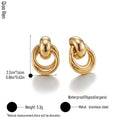 QIAOREN 14536 Interlocking Knot Hoop Stud Earrings, Polished Gold Geometric Metal Earrings Hypoallergenic Jewelry Gift