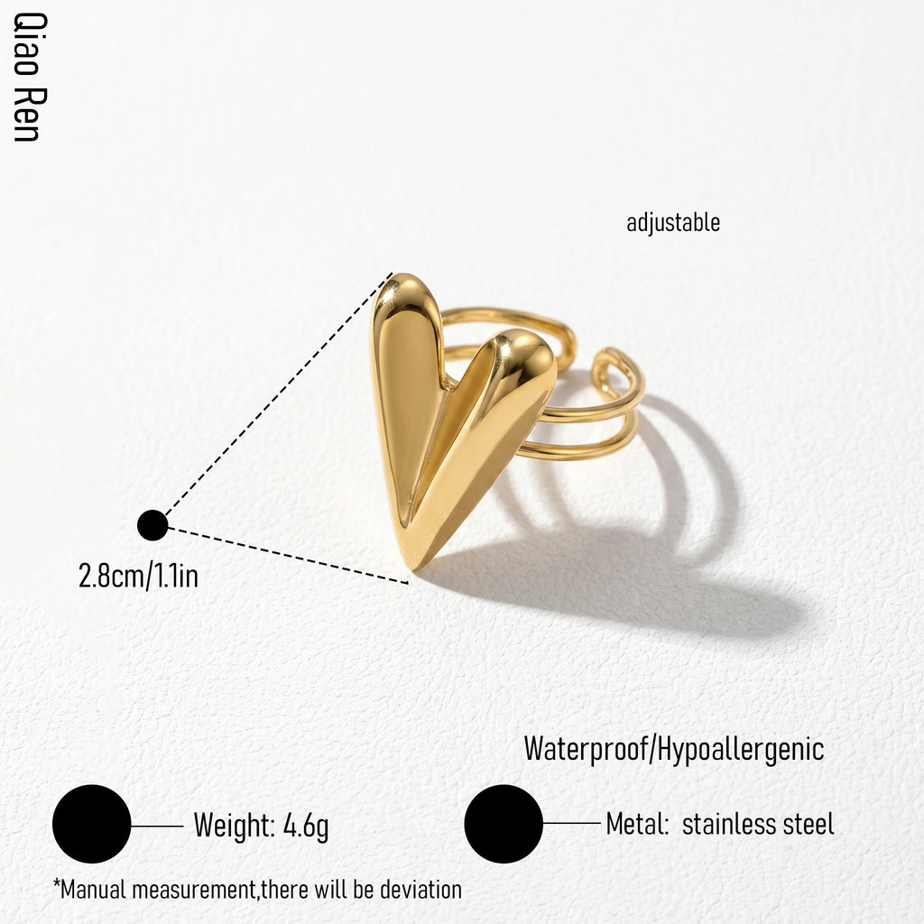 QIAOREN 14149-57 Heart Theme Stackable Open Ring Set, Multi Styles Love Shape Adjustable Ring Jewelry Gift for Daily Outfits