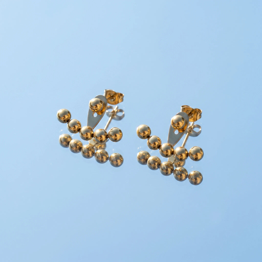 QIAOREN 14073 Curved Bead Line Stud Earrings, Arch Shape Ball Cluster Ear Stud Jewelry Gift for Daily Fashion Outfits