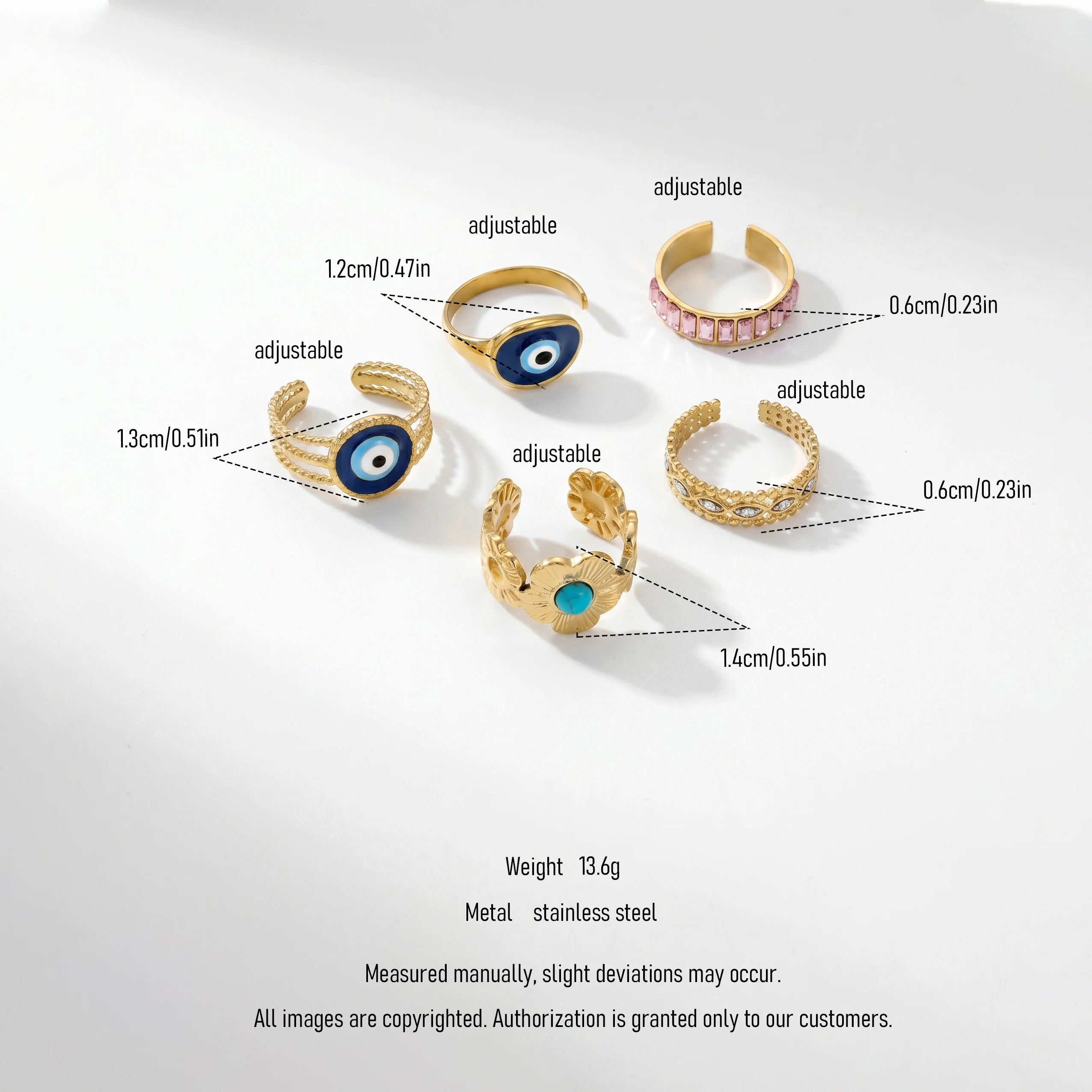QIAOREN Stainless Steel Adjustable Stackable Ring Set Gold Plated Colorful Enamel Fashion Open Rings for Women