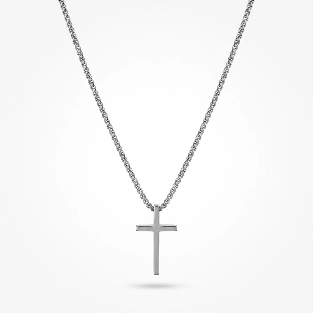 QIAOREN 10653 Trendy Minimalist Cross Pendant Box Chain Necklace 18K Gold Plated Stainless Steel Sweat-Proof Hypoallergenic