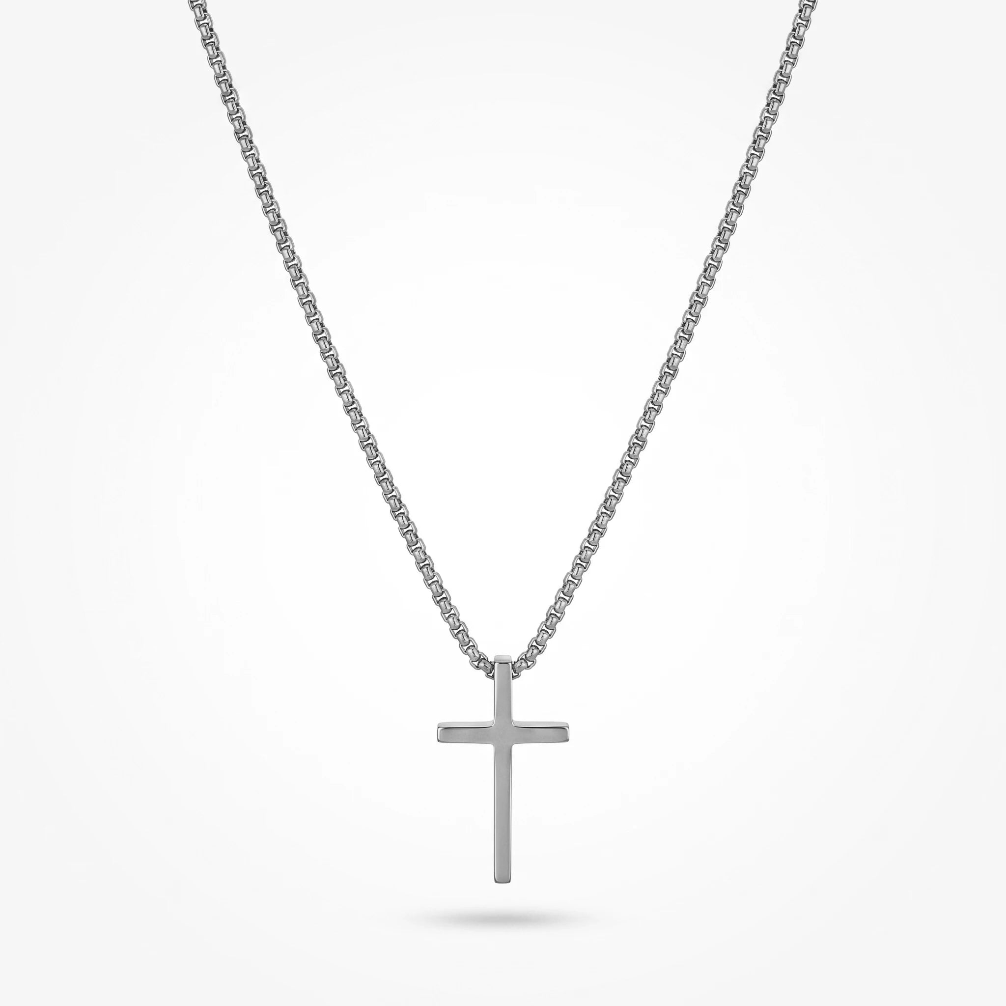 QIAOREN 10653 Trendy Minimalist Cross Pendant Box Chain Necklace 18K Gold Plated Stainless Steel Sweat-Proof Hypoallergenic