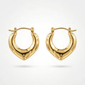 QIAOREN 12414 Elegant Quiet Luxury Sculptural Heart Hoops Gold Stainless Steel Textured Organic Grooves Statement Gift Women EU