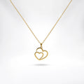 QIAOREN 12876 18K Gold Plated Double Heart Necklace, Waterproof Tarnish Free Stainless Steel Minimalist Interlocking Jewelry