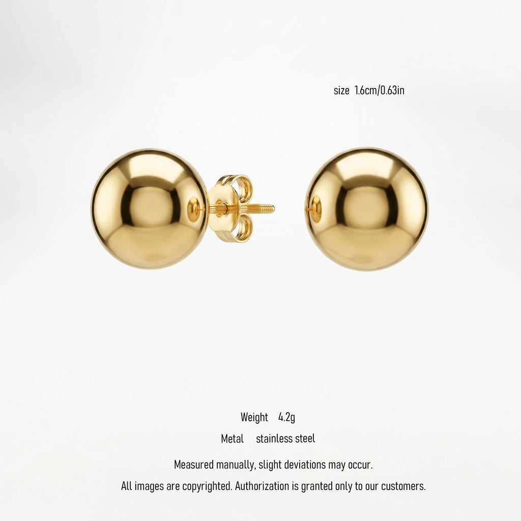 QIAOREN 10903 16mm Large Ball Stud Earrings Gold Plated Stainless Steel Polished Sphere Hypoallergenic No Fade  for Women