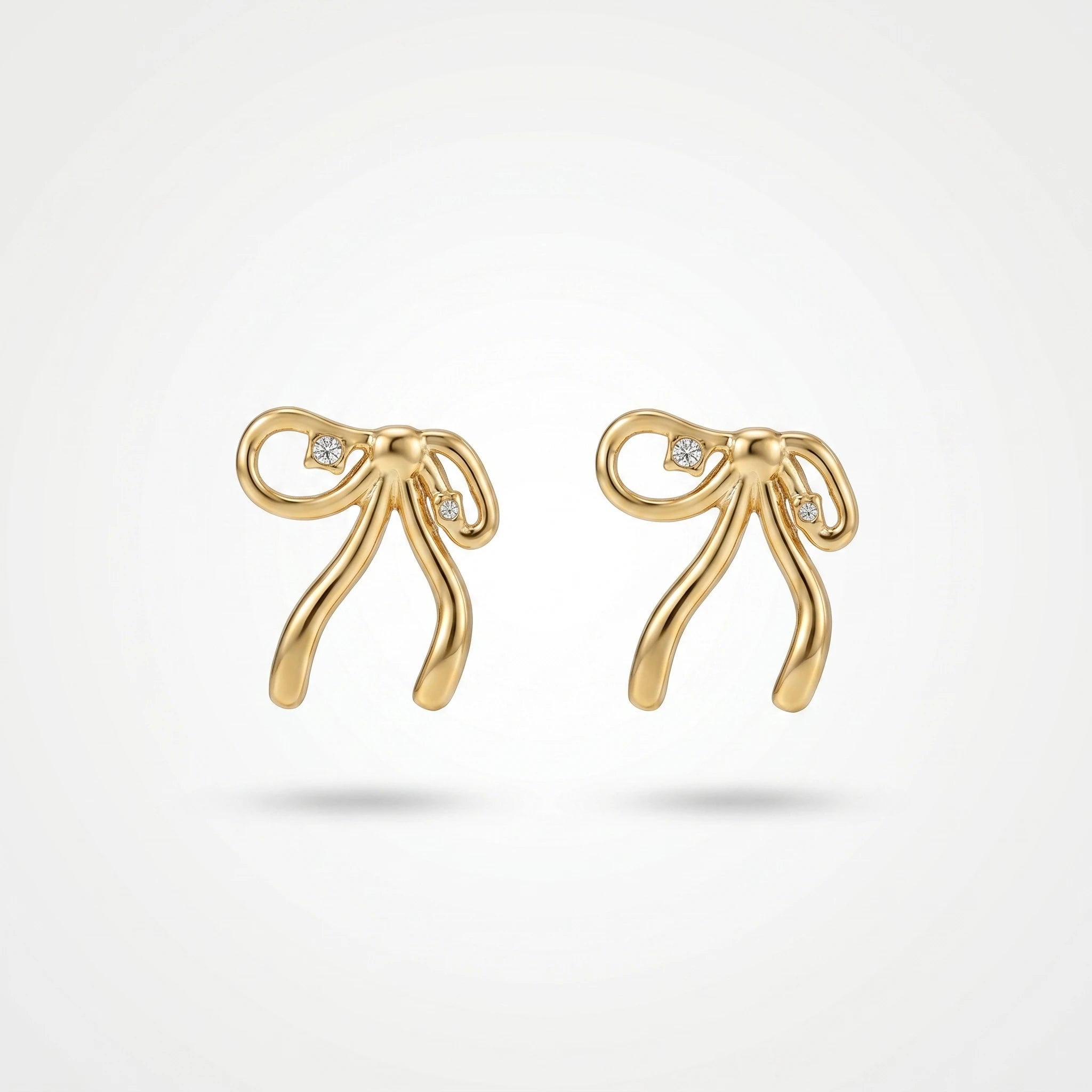QIAOREN 12268 Trendy Coquette Ribbon Bow Earrings 18K Gold Plated Stainless Steel CZ Studs Balletcore Jewelry Women Party US EU
