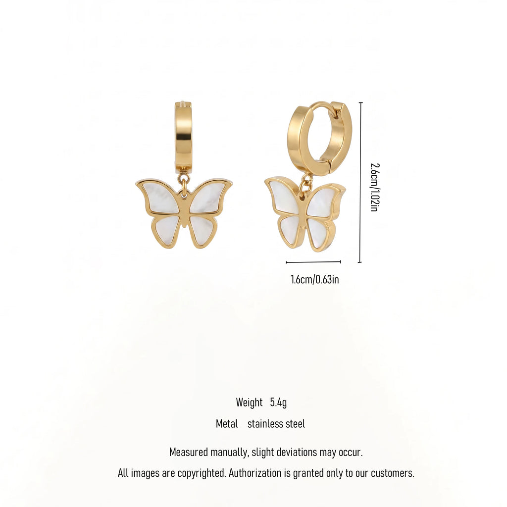 QIAOREN 13441 Butterfly Huggie Stud Gold Tone MOP Shell Dangle Earrings Minimal Trendy Ear Jewelry Women Daily Stackable Gift