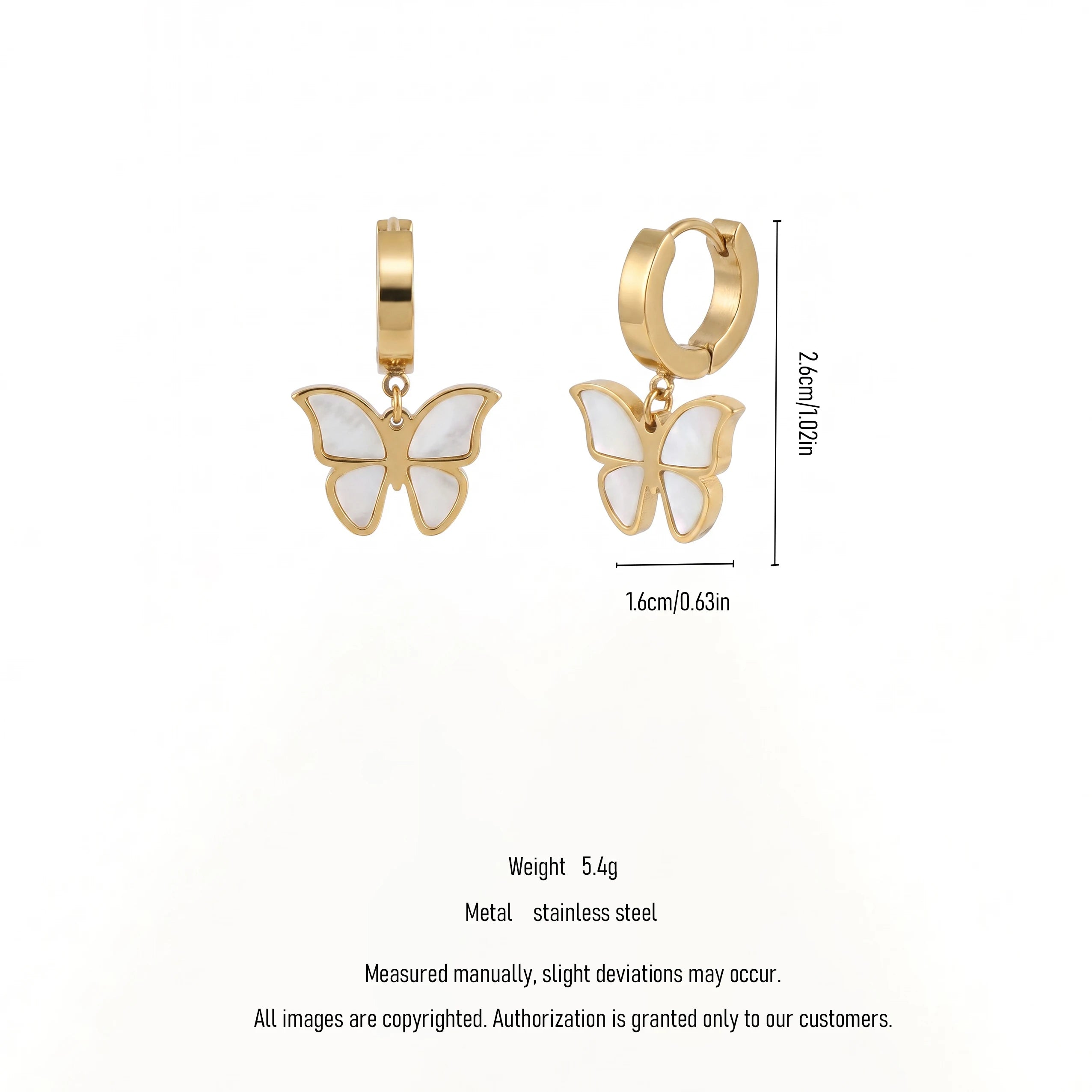 QIAOREN 13441 Butterfly Huggie Stud Gold Tone MOP Shell Dangle Earrings Minimal Trendy Ear Jewelry Women Daily Stackable Gift