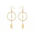 QIAOREN 11853 Elegant Minimalist Circle Bar  Drop Earrings Gold Stainless Steel Long Tassel Leaf Jewelry Gift for Women EU US