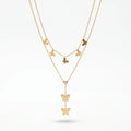 QIAOREN 13553 Stainless Steel Butterfly Layered Necklace Gold Butterfly Charm Pendant Double Layer Chain Jewelry for Women