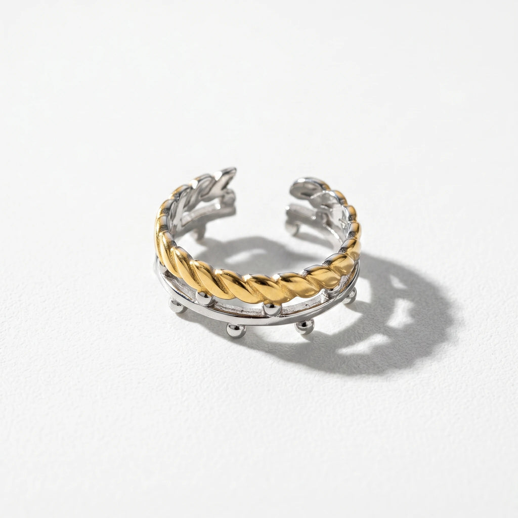 QIAOREN 13031-35 Gold Silver Plated Adjustable Open Stack Ring Set for Women Minimalist Geometric Statement Rings