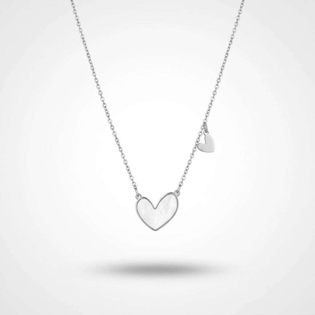 QIAOREN 11679 Dainty Mother of Pearl Heart Necklace 18K Gold Stainless Steel with Mini Heart Charm for Women