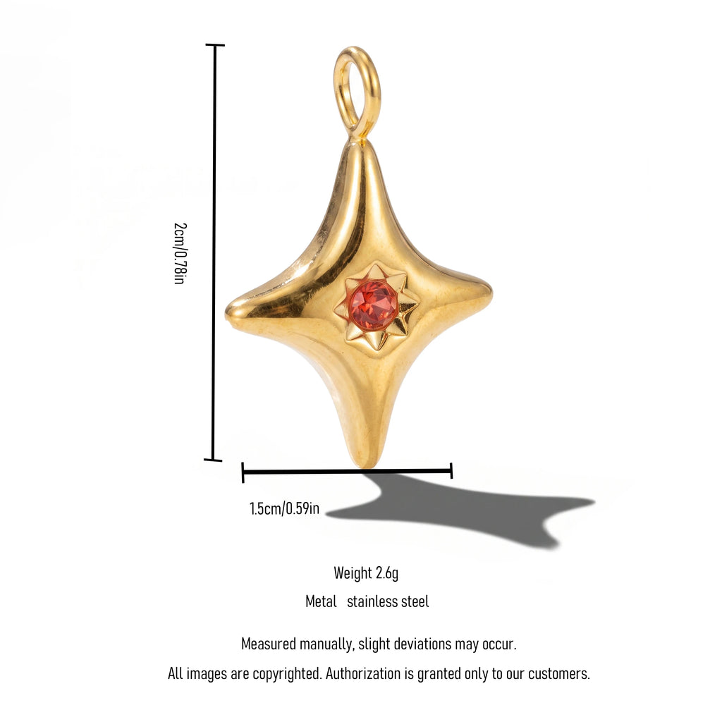 QIAOREN 13894-905 Birthstone Bezel Set Four Point Star Charm Pendant with Center Round Multicolor CZ Stone for Making DIY