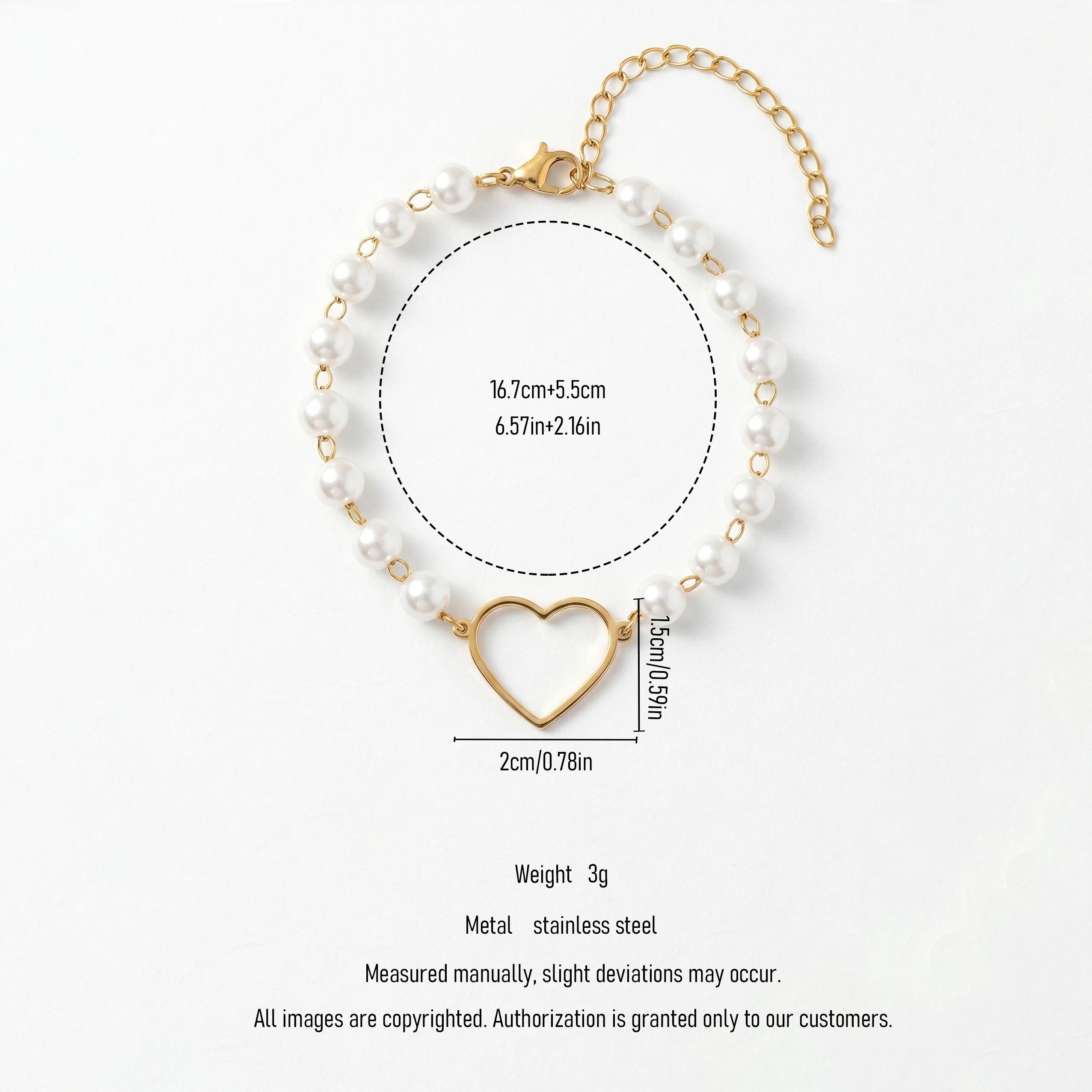 QIAOREN11950Trendy White Pearl Beaded Heart Bracelet Stainless Steel 18K Gold Plated Hollow Open Heart Romantic Jewelry US EU
