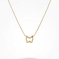 QIAOREN 13802 Thin Snake Chain Hollow Outline Butterfly Pendant Necklace with Beaded Border Texture Frame, Polished Matte Gold