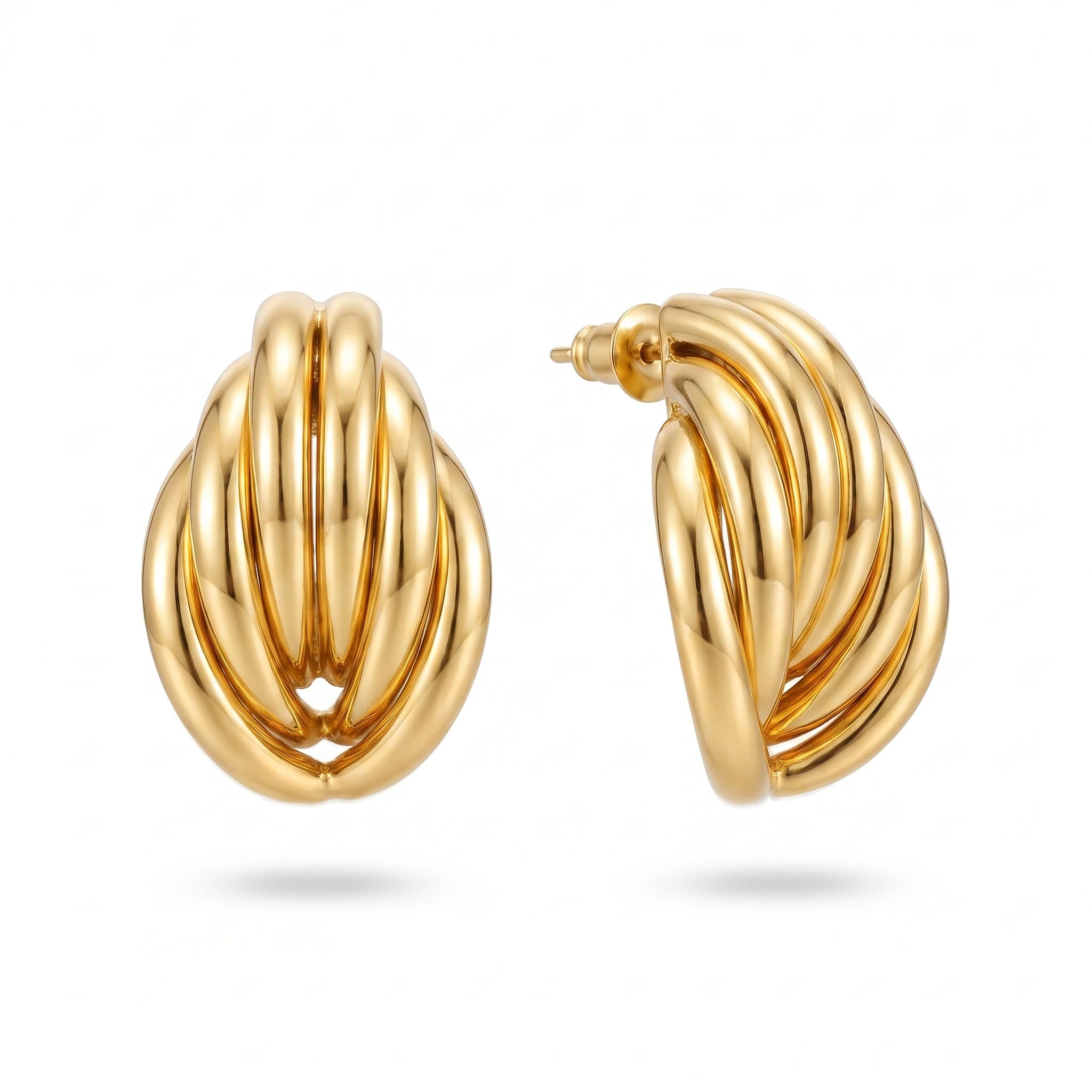 QIAOREN 14532 Waterproof Stainless Steel Statement Earrings Chunky Stud Earrings Layered Gold Jewelry for Women