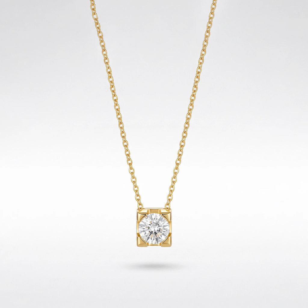 QIAOREN 13468 Minimalist Four Prong Round Cut Cubic Zirconia Pendant Necklace, Dainty Thin Cable Chain Single Stone Necklace
