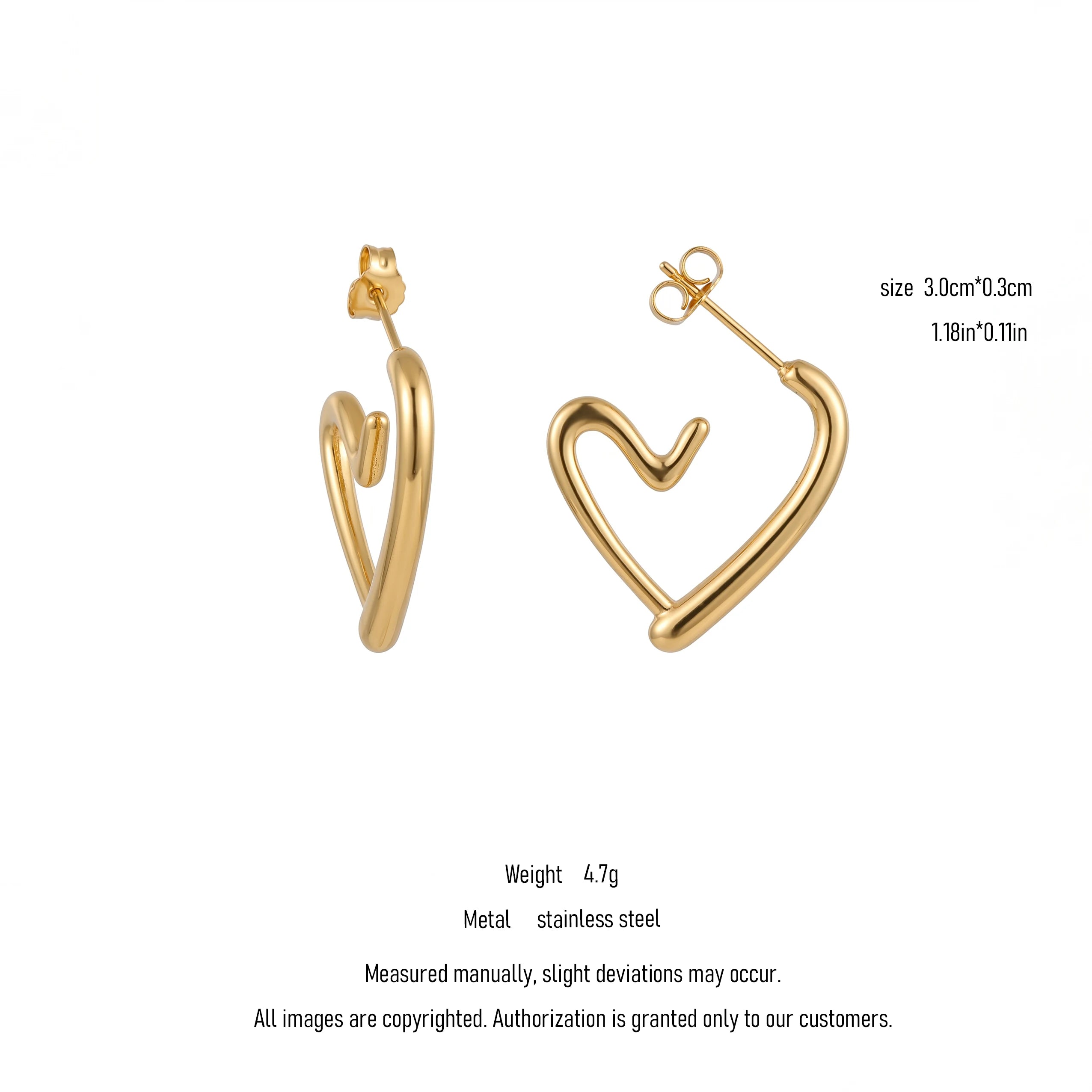 QIAOREN 10957 18K Gold Plated Open Heart Hoop Earrings Stainless Steel Tarnish Free Waterproof Daily Jewelry
