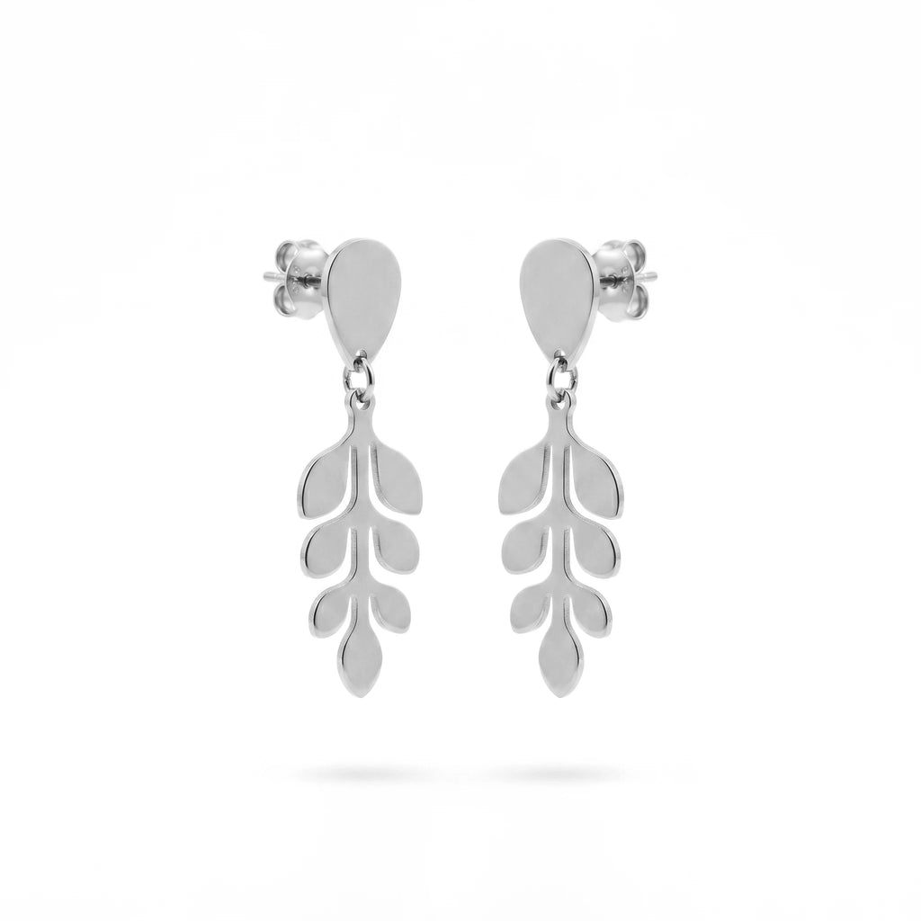 QIAOREN 11868 Elegant Gold Leaf Vine Drop Earrings Stainless Steel Dainty Branch Dangle Earrings Minimalist Nature Jewelry Women