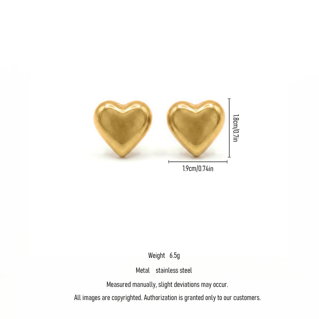 QIAOREN 11854 Chunky Balloon Heart Stud Earrings Gold Stainless Steel Smooth Puffy Love Heart Jewelry Gift for Women US Europe