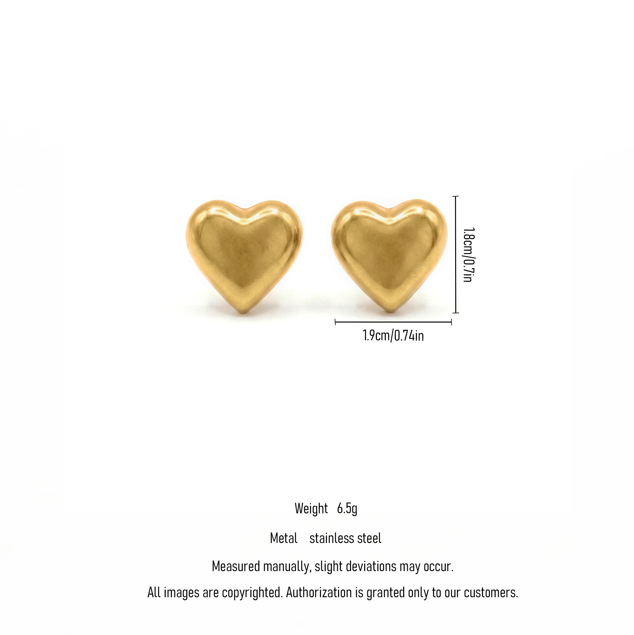 QIAOREN 11854 Chunky Balloon Heart Stud Earrings Gold Stainless Steel Smooth Puffy Love Heart Jewelry Gift for Women US Europe
