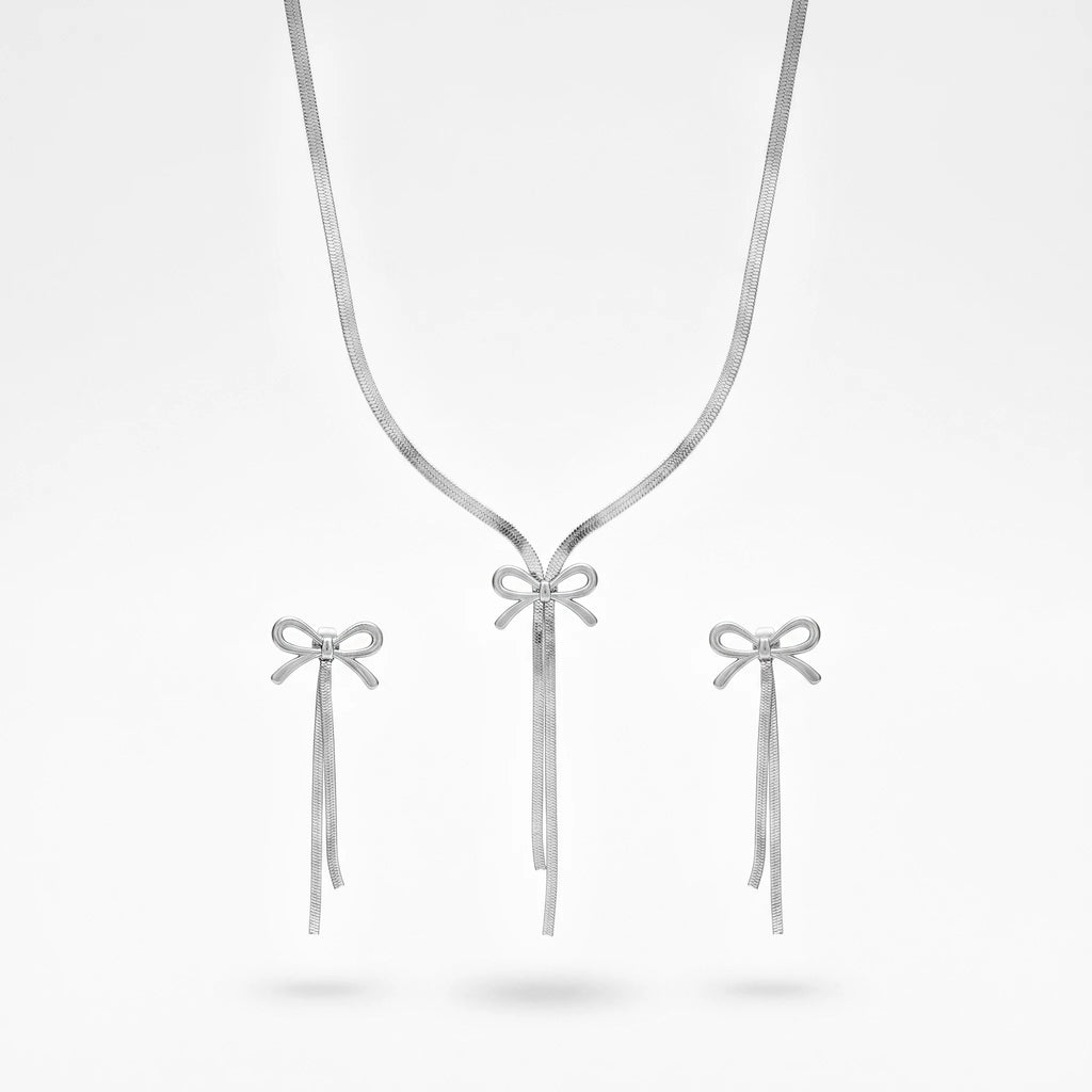 QIAOREN 10544 Matte 18K Gold Plated Stainless Steel Oval Link Chain Necklace and Earrings Set Waterproof Tarnish Free Jewelry