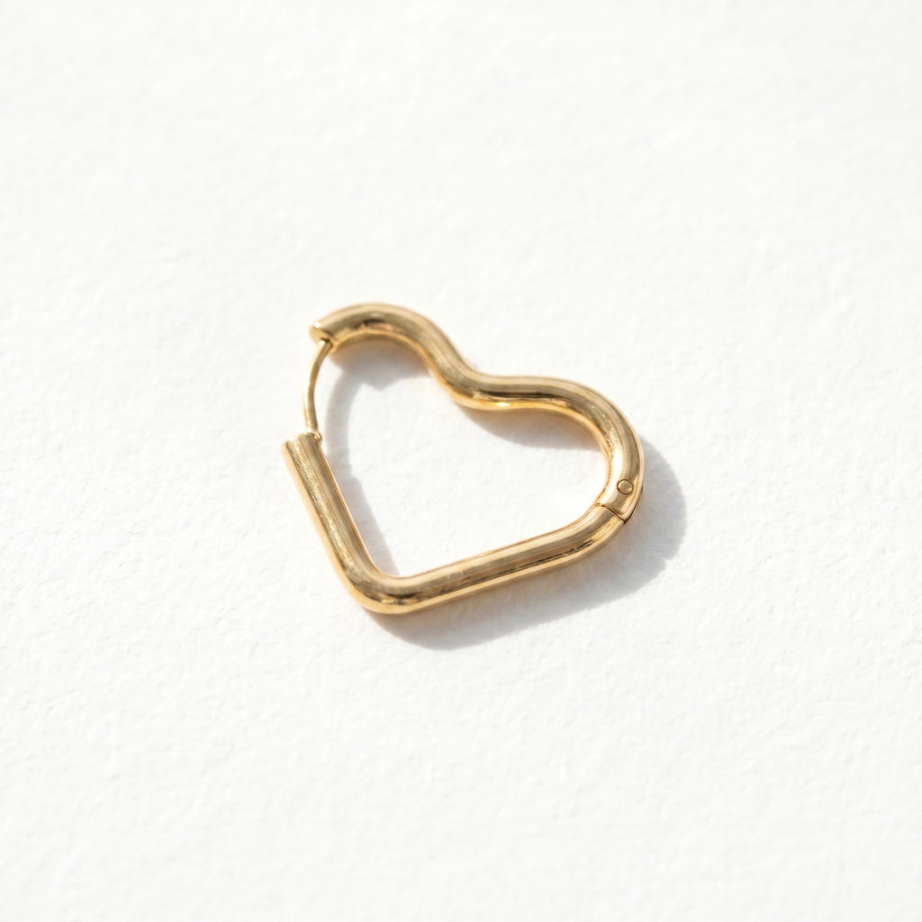 QIAOREN 12595 Smooth Thick Tube Hollow Heart Huggie Hoop Earrings PVD 18K Gold Stainless Steel Hypoallergenic Love Ear Buckle