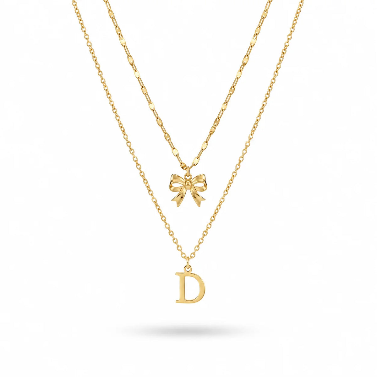 QIAOREN A-Z 26 Letter Bow Initial Necklace Stainless Steel Gold Silver Alphabet Pendant Custom Jewelry