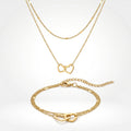QIAOREN 11509 Fade Resistant Waterproof 18K Gold Plated Stainless Steel Interlocking Hearts Jewelry Set