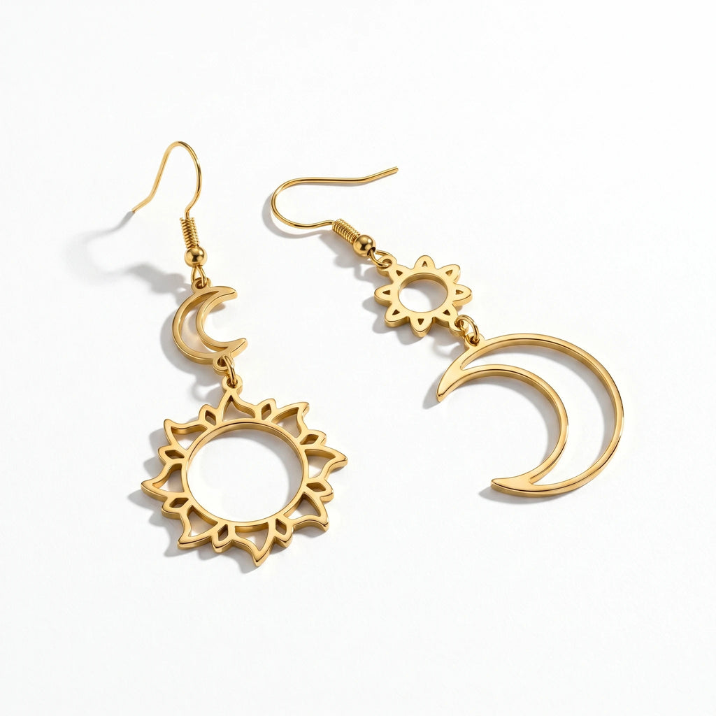 QIAOREN 10961 Minimalist Celestial Pendant Earrings 18K Gold Plated High Polished Stainless Steel Boho Beach Statement Earrings