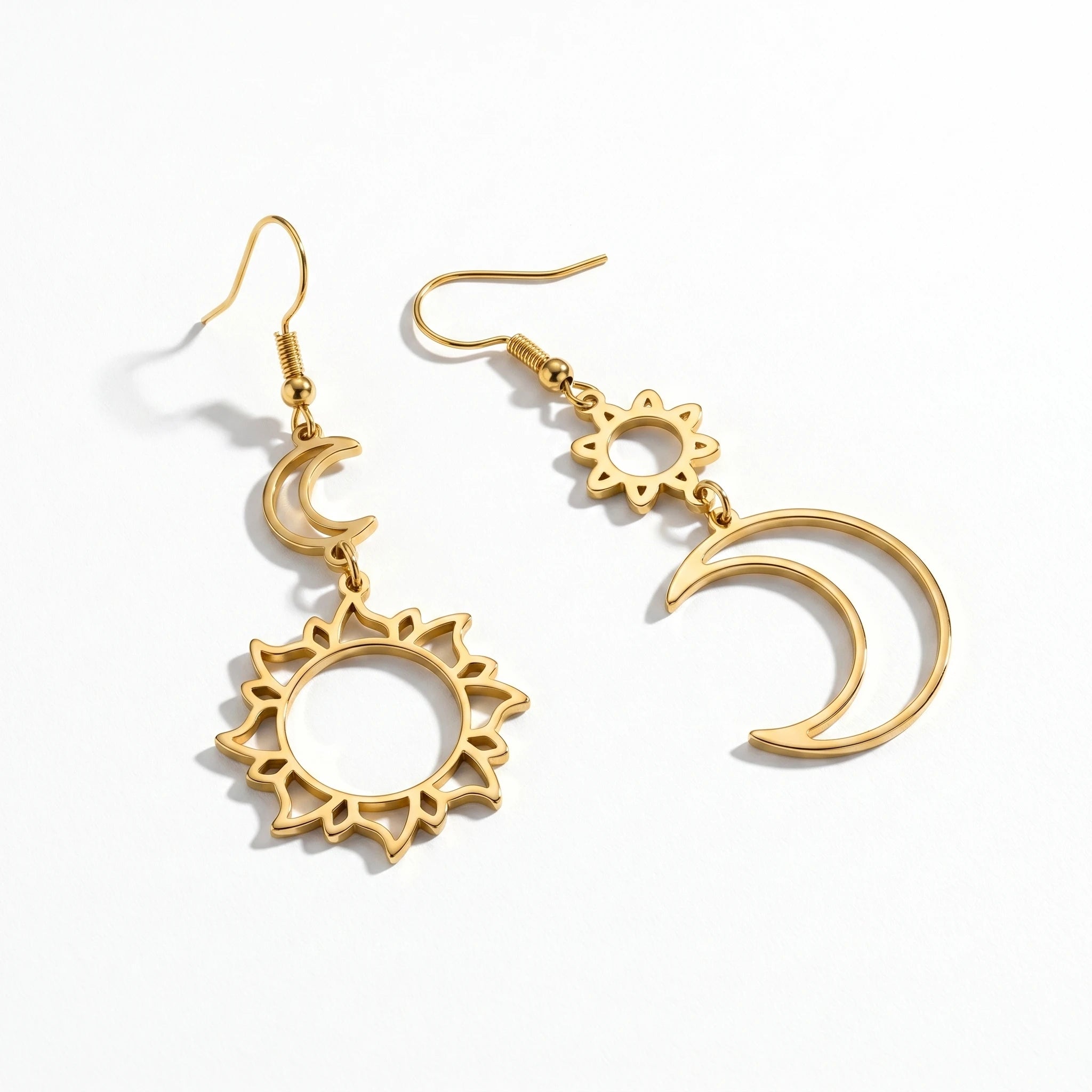 QIAOREN 10961 Minimalist Celestial Pendant Earrings 18K Gold Plated High Polished Stainless Steel Boho Beach Statement Earrings