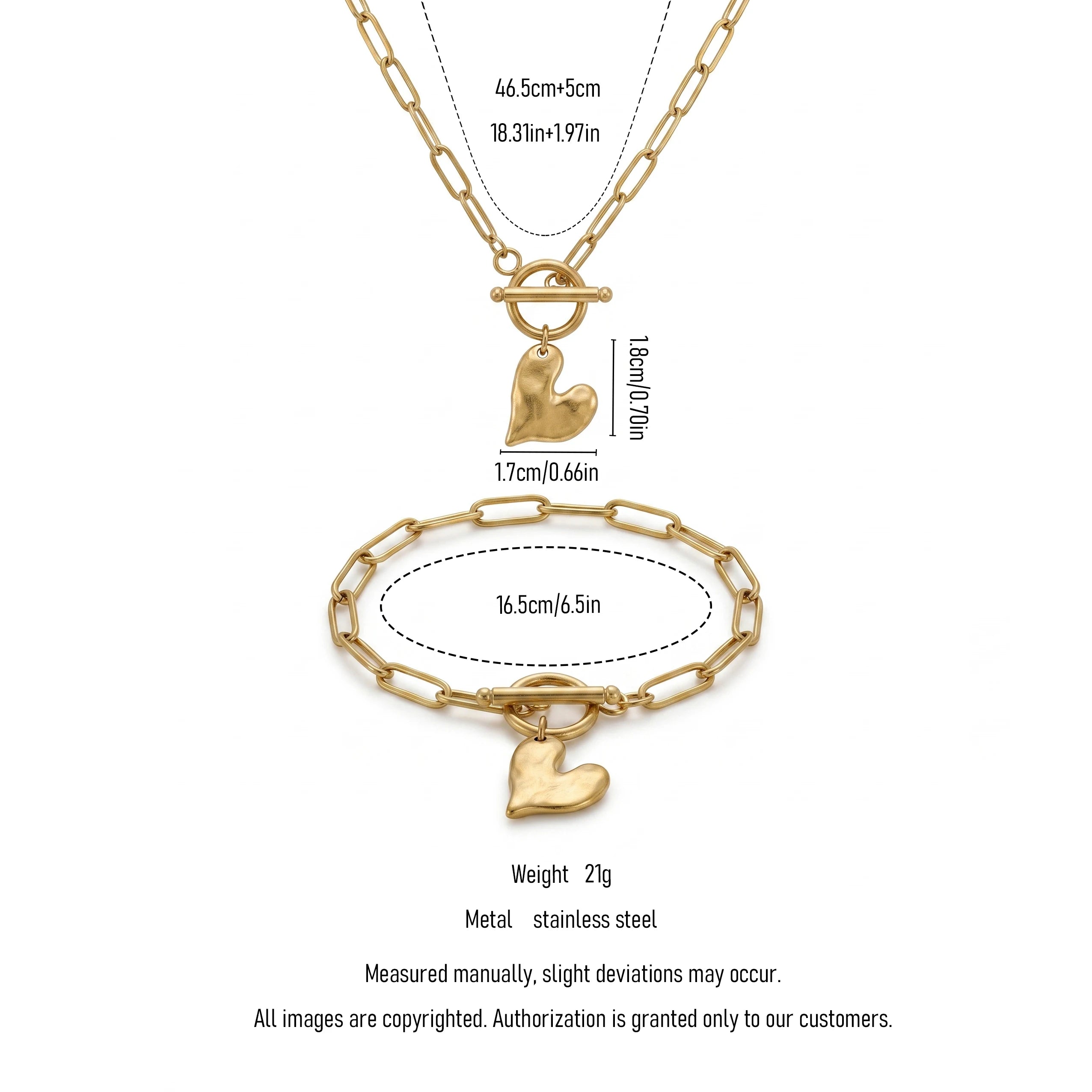 QIAOREN 11567 Stainless Steel 18K Gold Plated Heart Square Jewelry Set, Textured Grid Pattern Pendant Necklace Stud Earrings