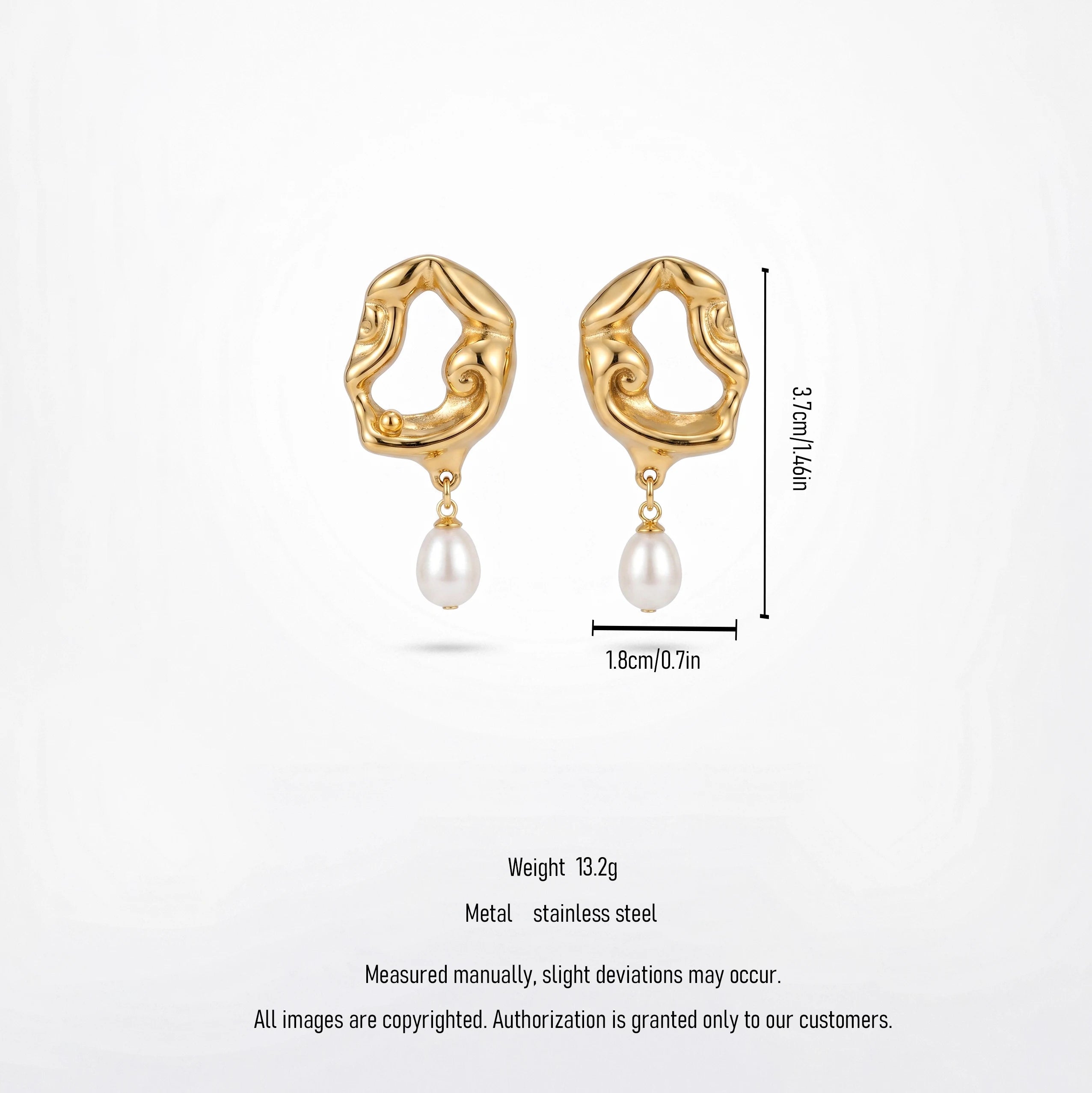 QIAOREN 12522  Avant-Garde Molten Metal Teardrop Pearl Earrings Stainless Steel Gold Irregular Statement Jewelry