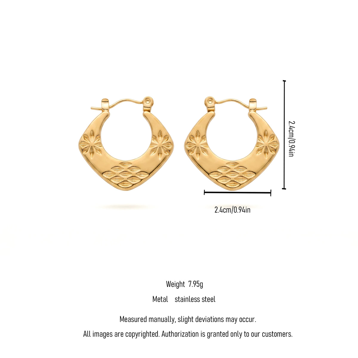 QIAOREN 12539 Vintage Floral Engraved  Earrings Stainless Steel Anti Tarnish Gold Hoops for American EU Ladies