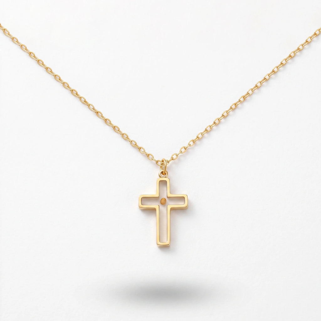 QIAOREN 13426 Stainless Steel Cross Pendant Necklace Gold Silver Minimalist Religious Faith Jewelry for Women