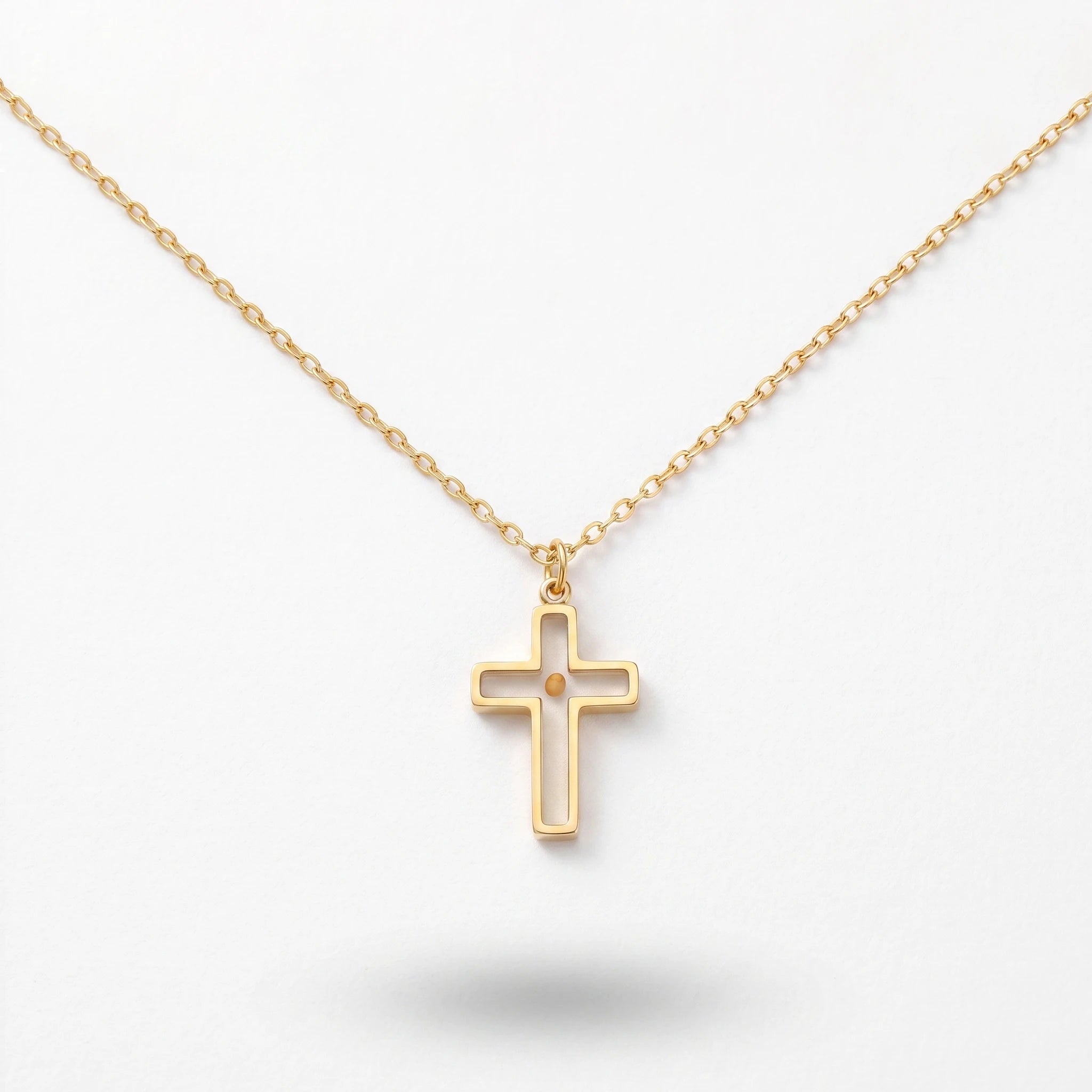QIAOREN 13426 Stainless Steel Cross Pendant Necklace Gold Silver Minimalist Religious Faith Jewelry for Women