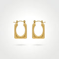 QIAOREN 12529 Waterproof Tarnish Free Ribbed Gold Earrings Stainless Steel Bold Fluted Rectangular Hoops Women US EU