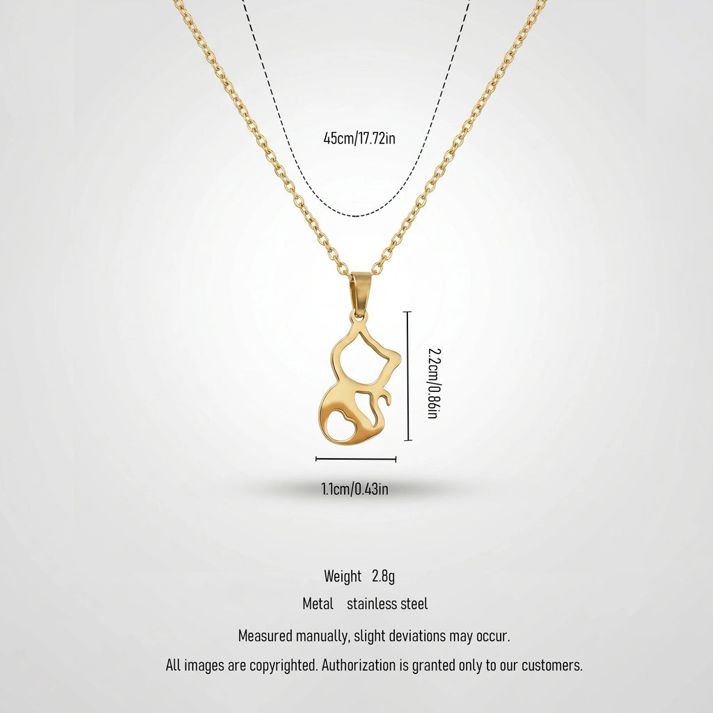 QIAOREN 11285 18K Gold Plated Hollow Cat Pendant O-Chain Necklace Stainless Steel Tarnish Free Waterproof Jewelry