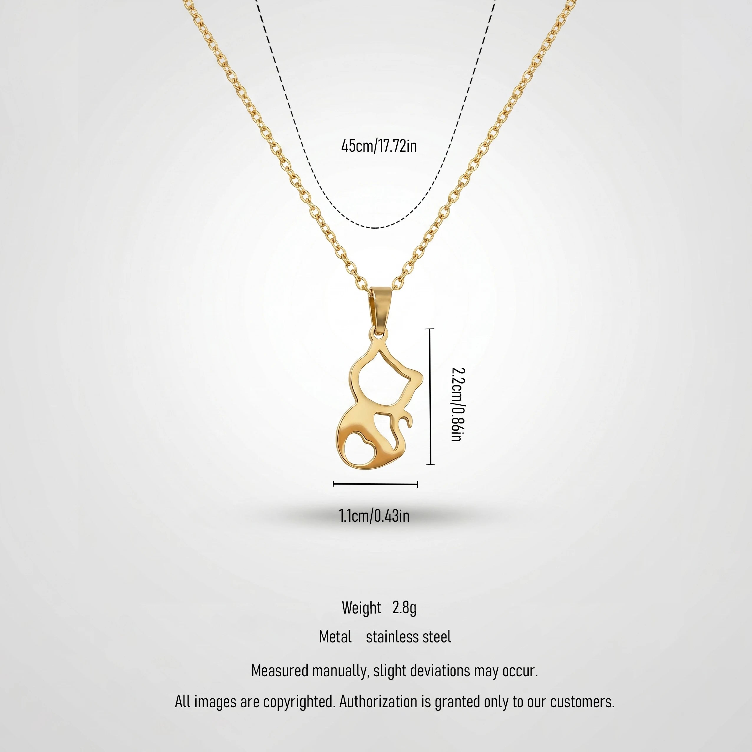 QIAOREN 11285 18K Gold Plated Hollow Cat Pendant O-Chain Necklace Stainless Steel Tarnish Free Waterproof Jewelry