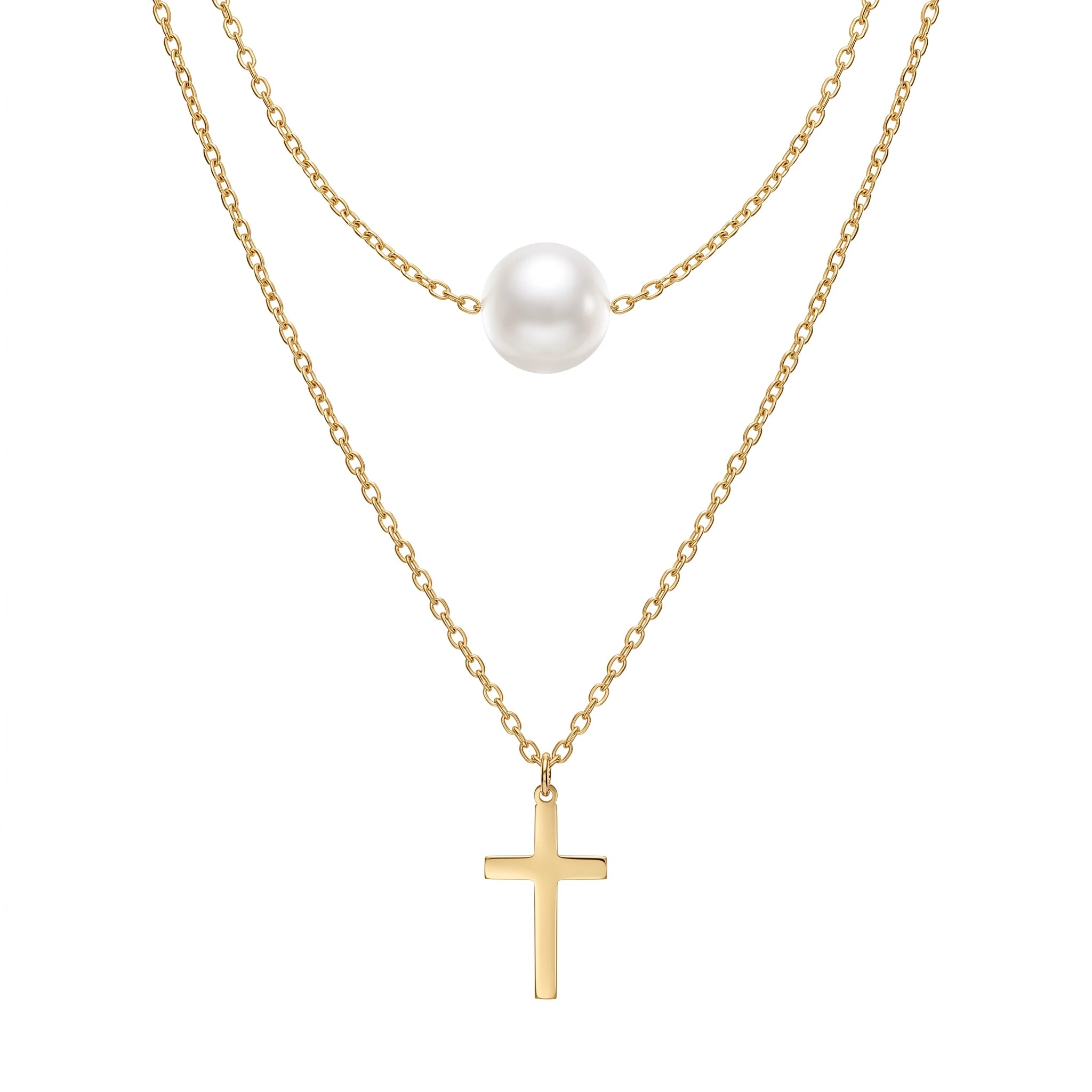 QIAOREN 13804 Oval Link Chain Heart Pendant Necklace with Interlocking Double Circle  & Dangling Single Zircon Drop