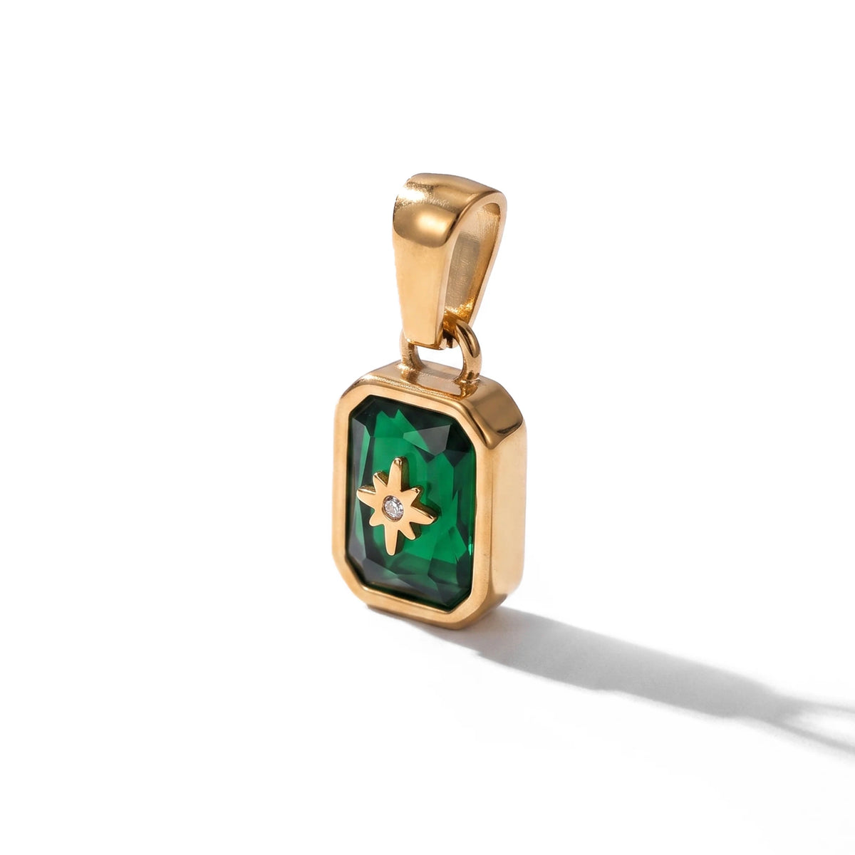 QIAOREN 13882-93 Polished Gold Vintage Birthstone Rectangle Charm for Necklace Making DIY Jewelry Gift