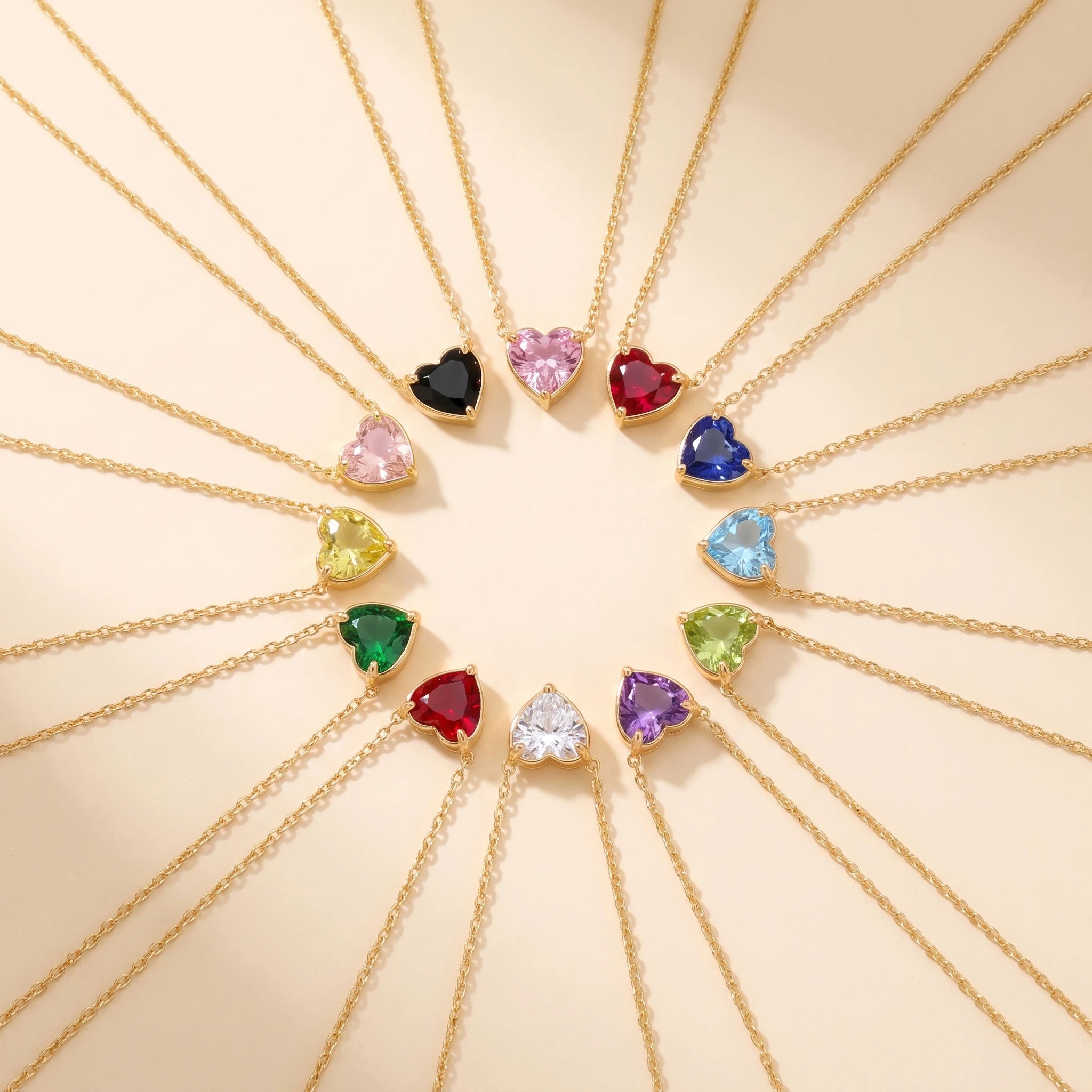 QIAOREN13555-66StainlessSteel 12Birthstone Heart Necklace Colorful Gemstone Pendant Personalized Birthday Jewelry Gift for Women
