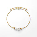 QIAOREN 13281 Stainless Steel Adjustable Pearl Beaded Bracelet Gold Plated Minimalist Slider Chain Bracelet for Women