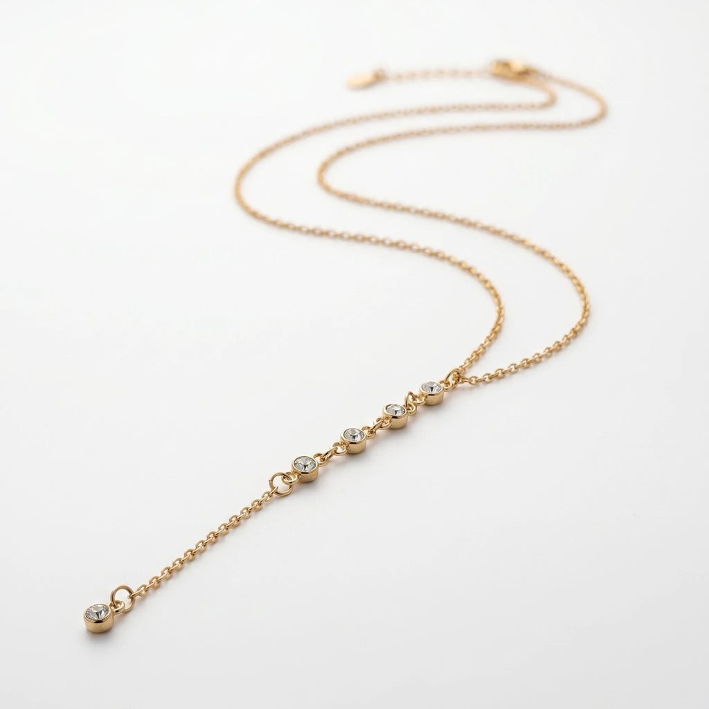 QIAOREN 10796 Minimalist Trendy Lariat Y Necklace Stainless Steel Gold Plated Non-Tarnish Layerable Unisex Daily Wear Jewelry