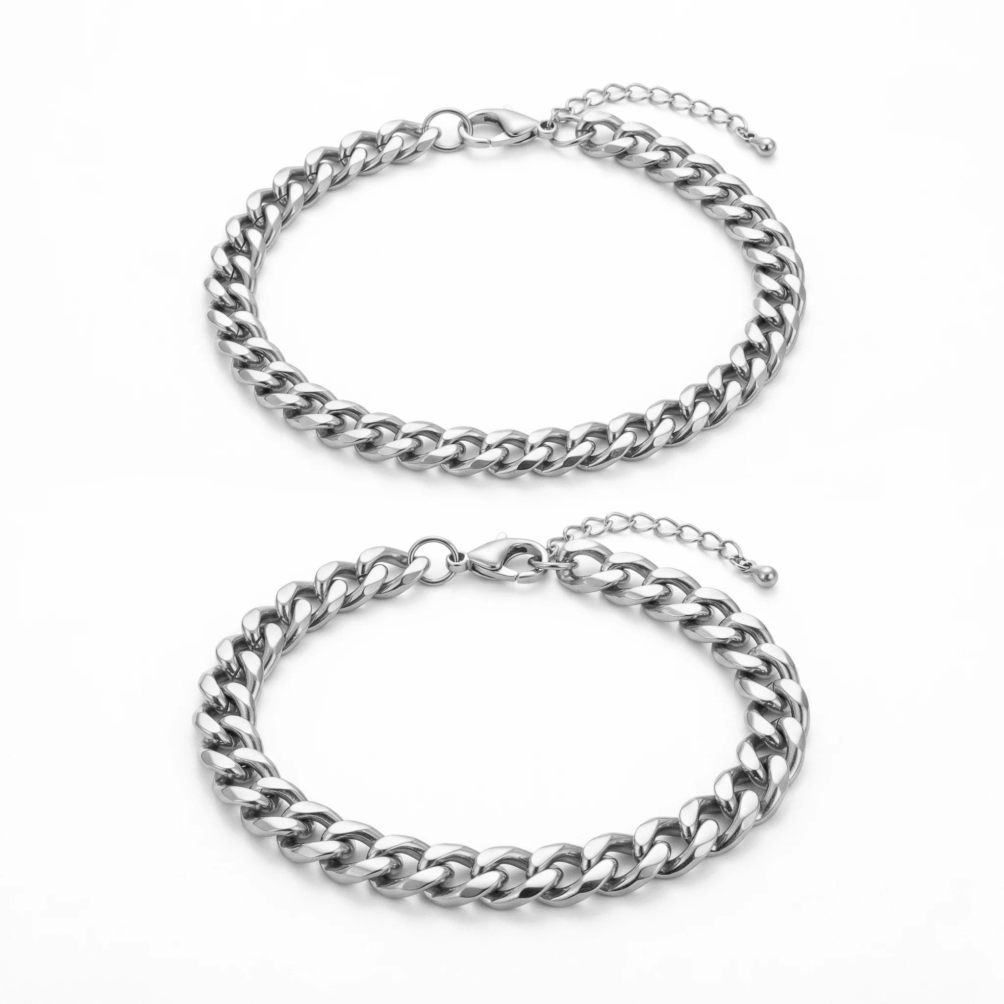 QIAOREN 10645 2PCS Classic Stainless Steel Cuban Link Bracelet Set Gold Plated Party Couple Bracelets for Men Women