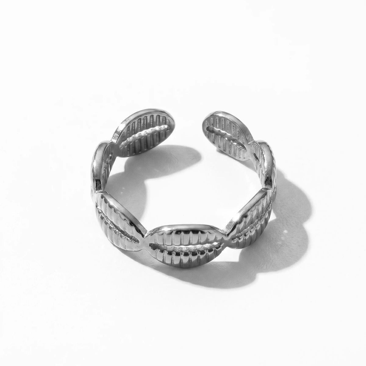 QIAOREN Stainless Steel 5Pcs Stackable Ring Set PVD Gold Plated Adjustable Open Jewelry for Women