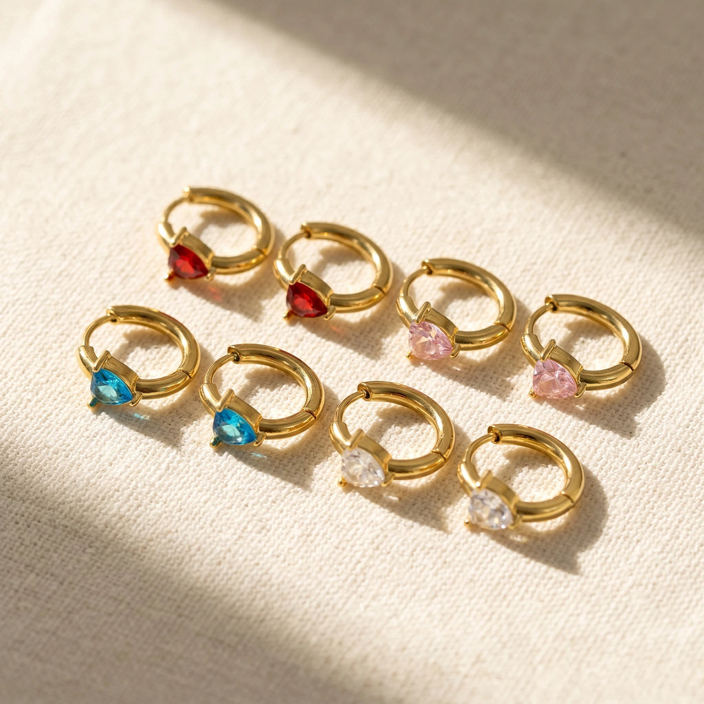QIAOREN 12186-89 Ins Minimalist Teardrop Cut Colorful Hoops 18K Gold Plated Stainless Steel Earring Party Trendy Women