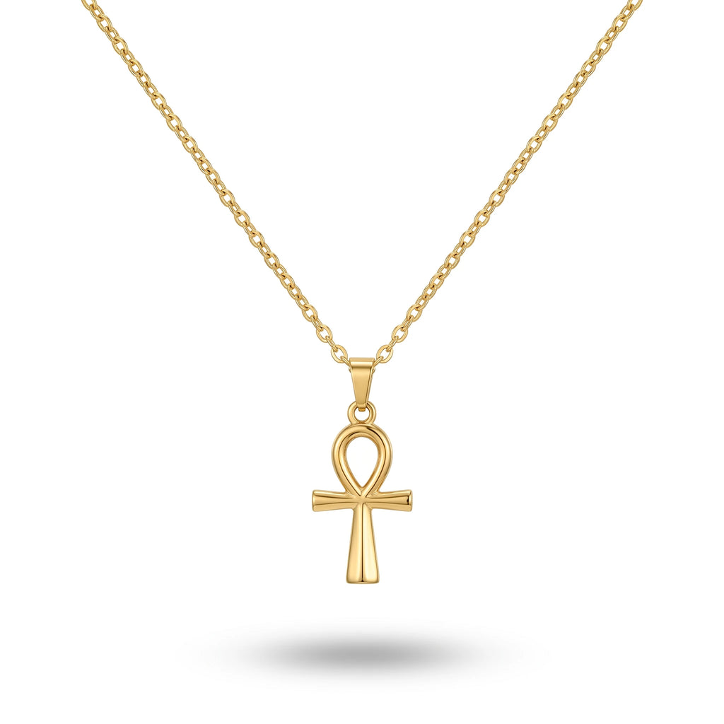 QIAOREN 11675 Tarnish Free 18K Gold Stainless Steel Ankh Cross Pendant Necklace Minimalist Life Symbol Jewelry