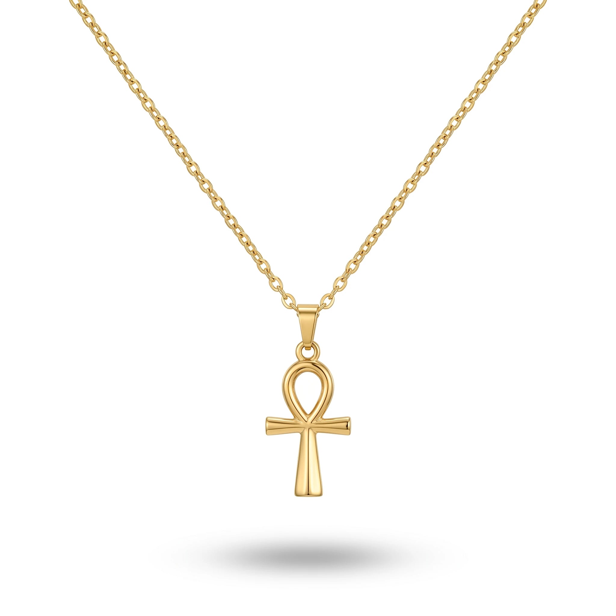 QIAOREN 11675 Tarnish Free 18K Gold Stainless Steel Ankh Cross Pendant Necklace Minimalist Life Symbol Jewelry