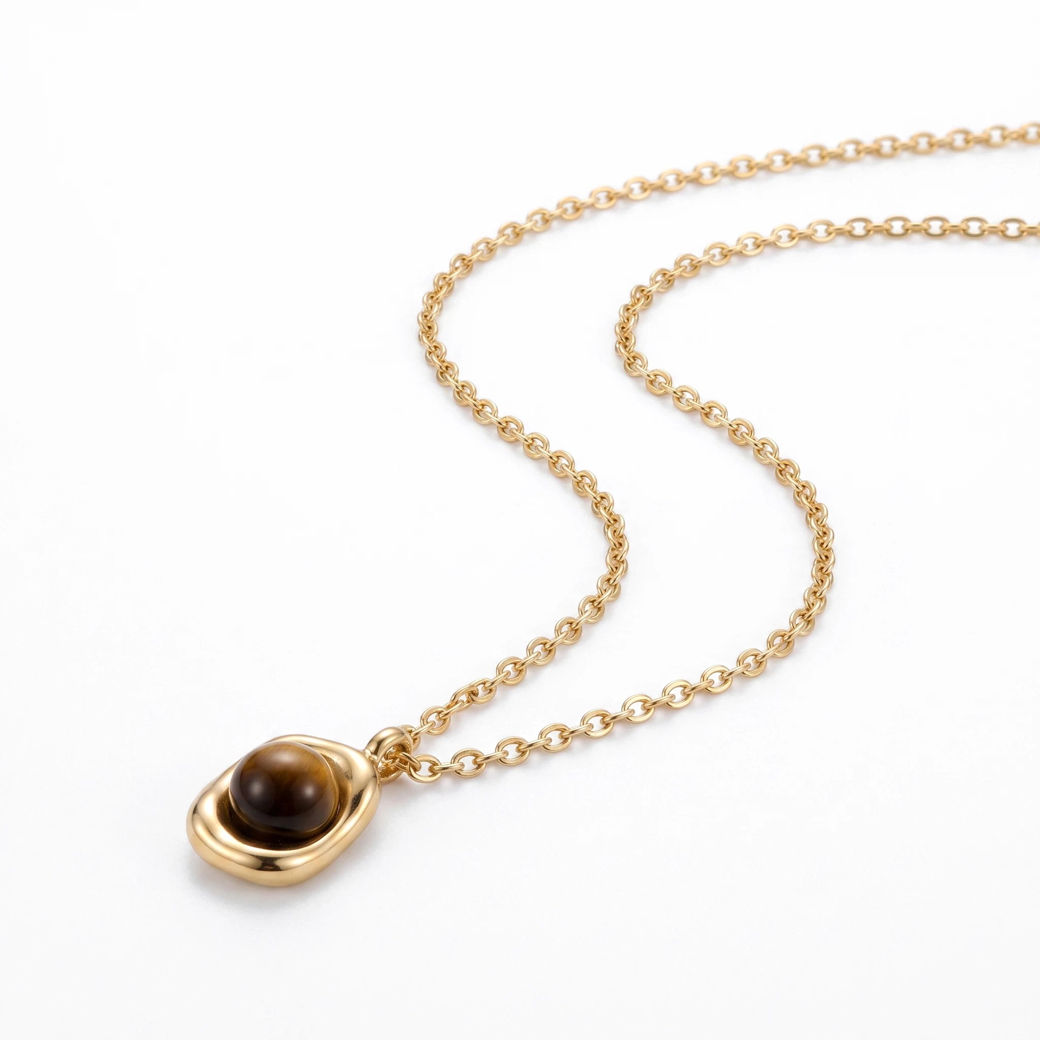 QIAOREN 13522 Wholesale Gold Plated Stainless Steel Black Bead Pendant Necklace Minimalist Irregular Charm Jewelry